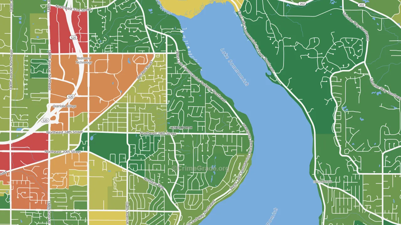 Idylwood, Redmond, WA Map of Robbery Rates