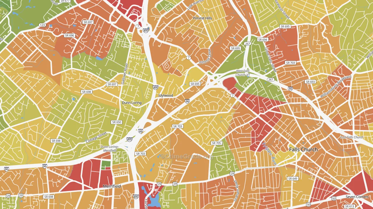 Idylwood, VA Map of Robbery Rates