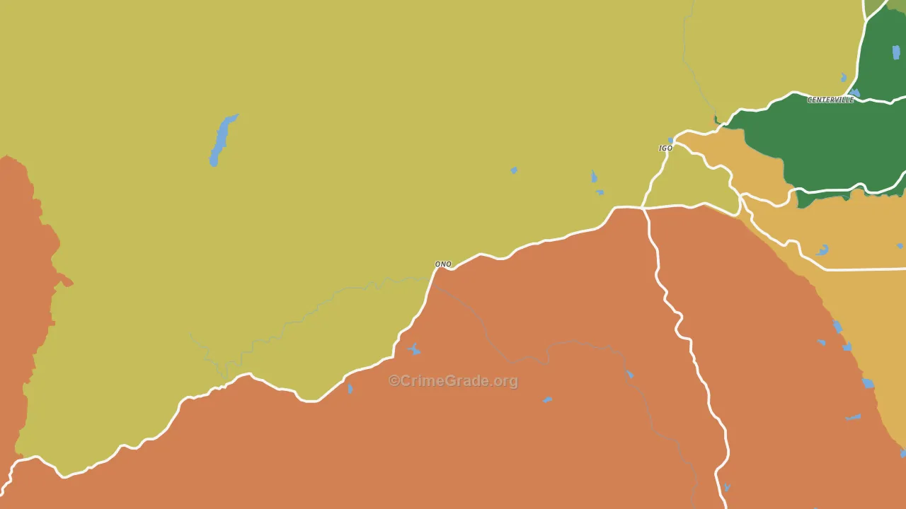 Igo, CA Map of Robbery Rates