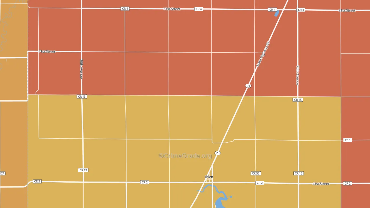Ihlen, MN Map of Robbery Rates