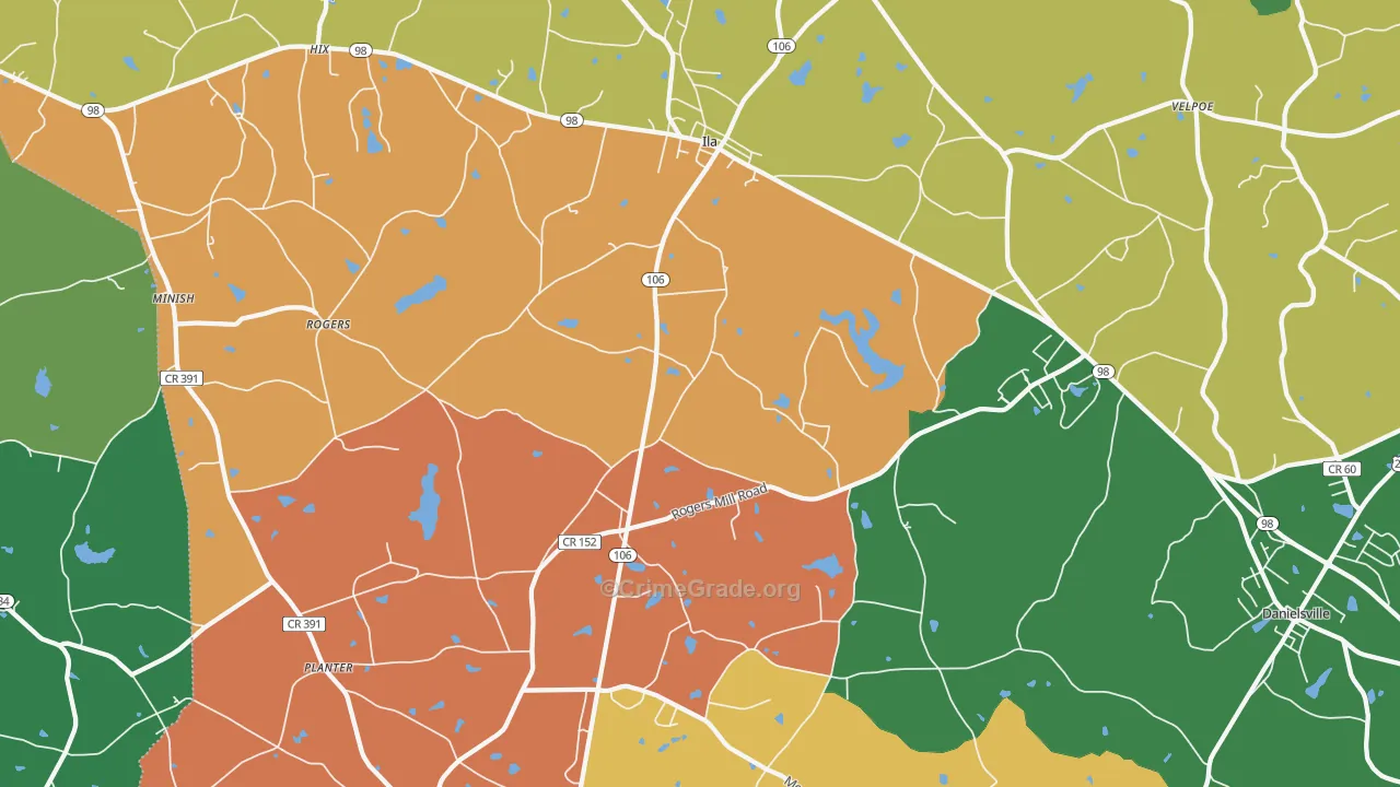 Ila, GA Map of Robbery Rates