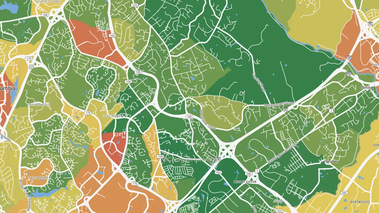 Ilchester, MD Map of Robbery Rates