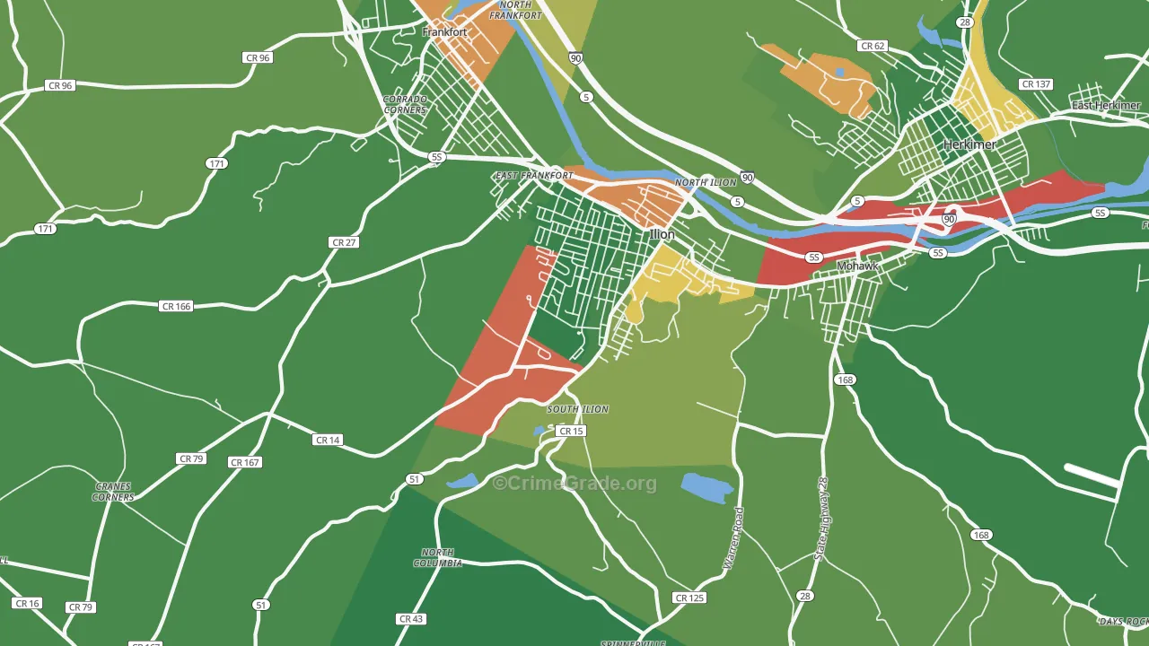 Ilion, NY Map of Robbery Rates