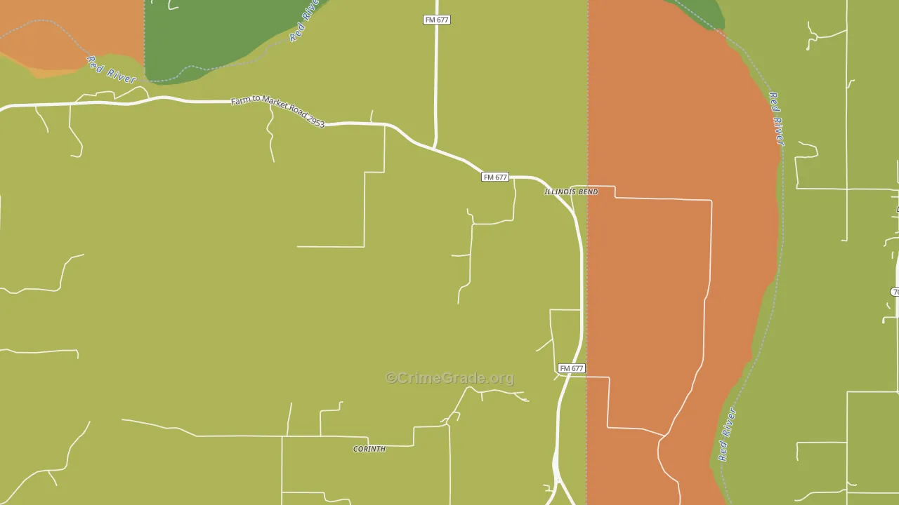 Illinois Bend, TX Map of Robbery Rates