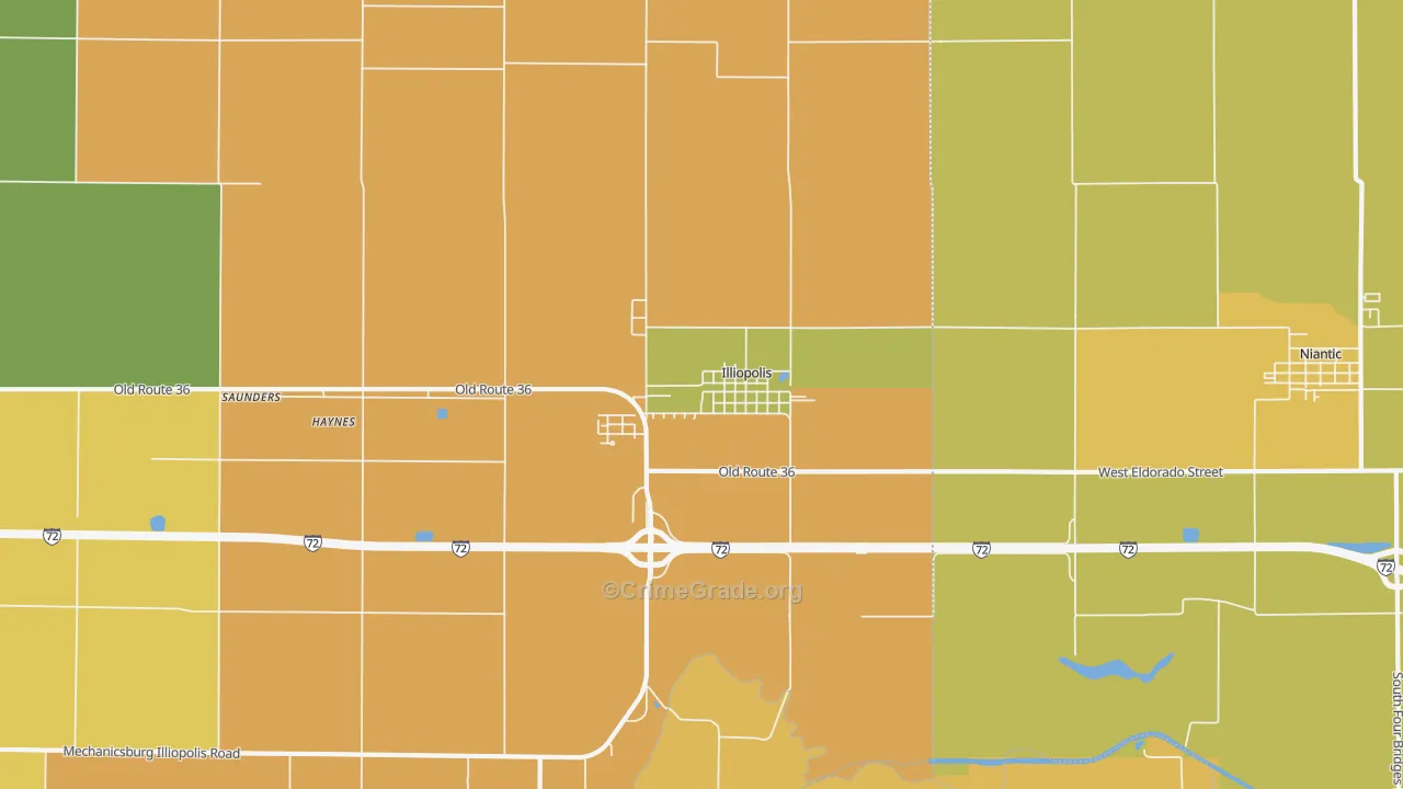 Illiopolis, IL Map of Robbery Rates