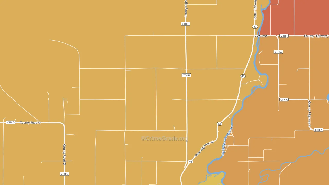 Imalone, WI Map of Robbery Rates