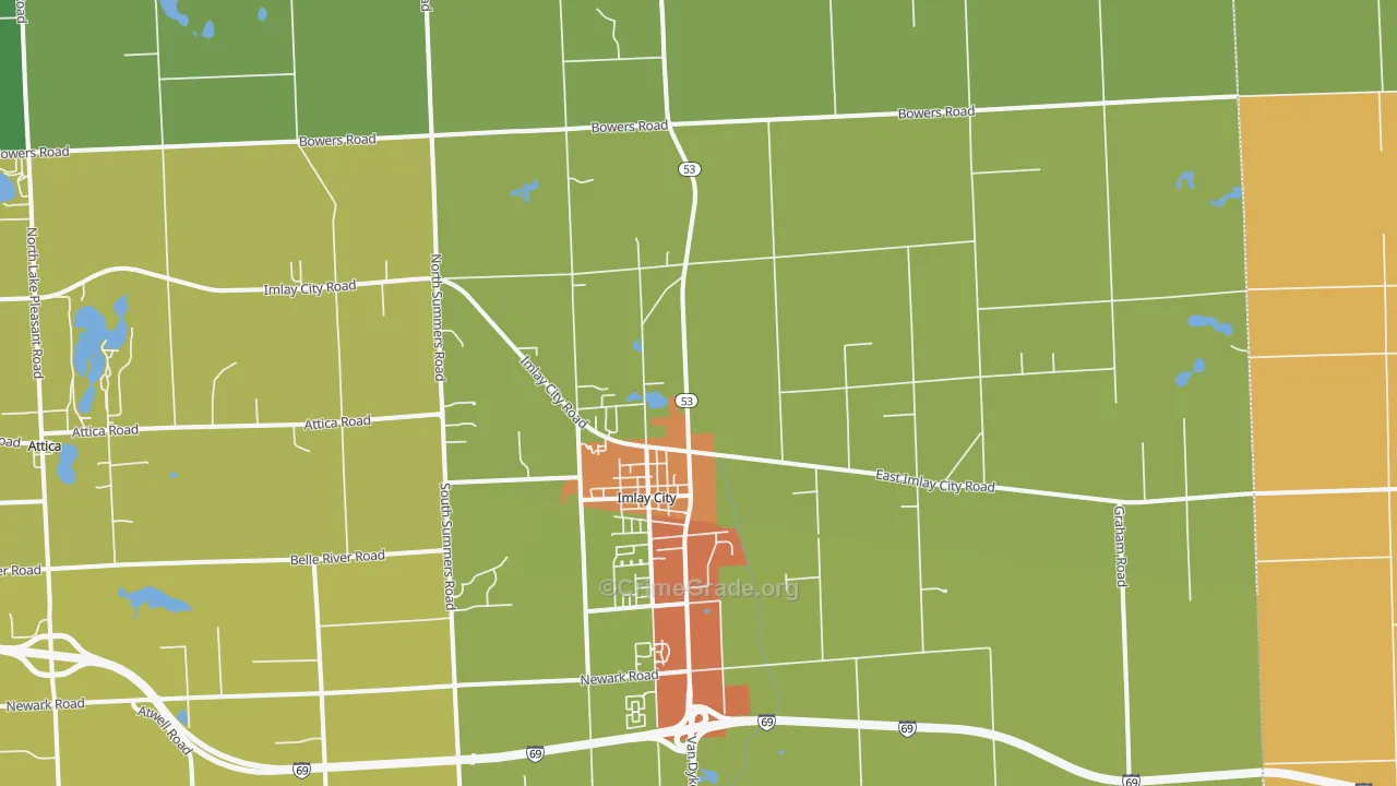 Imlay City, MI Map of Robbery Rates