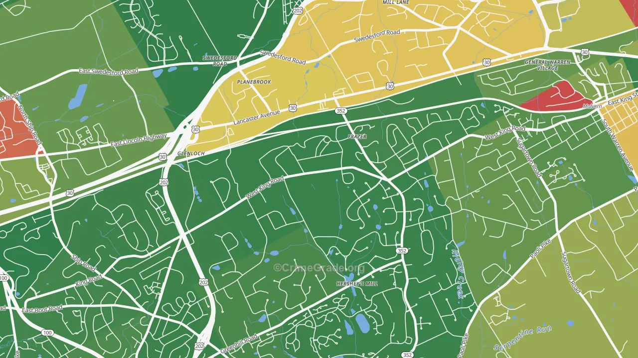 Immaculata, PA Map of Robbery Rates