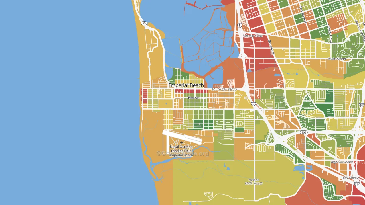 Imperial Beach, CA Map of Robbery Rates