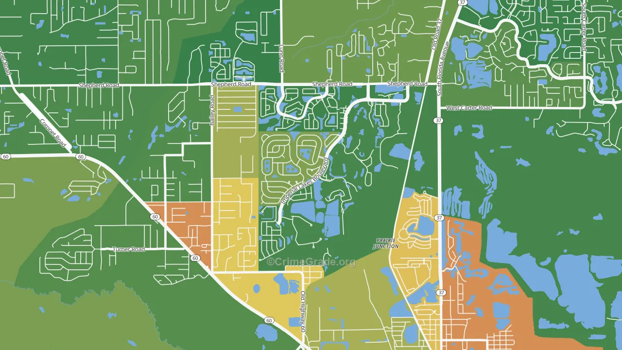 Imperial Lakes, Fuller Heights, FL Map of Robbery Rates