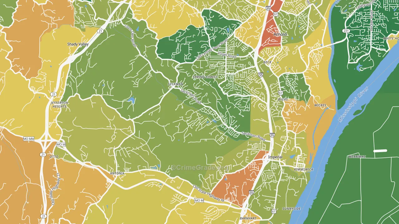 Imperial, MO Map of Robbery Rates