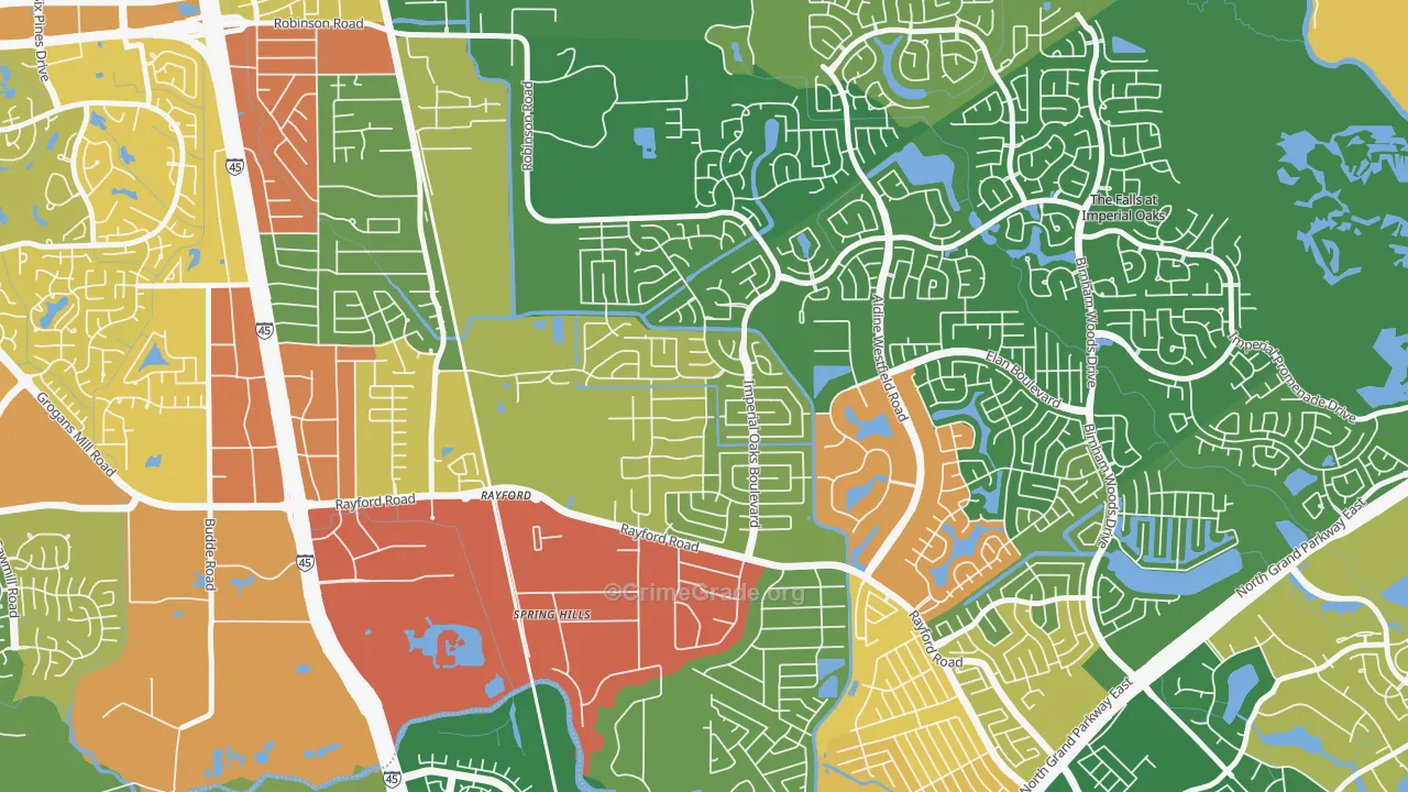 Imperial Oaks, Spring, TX Map of Robbery Rates
