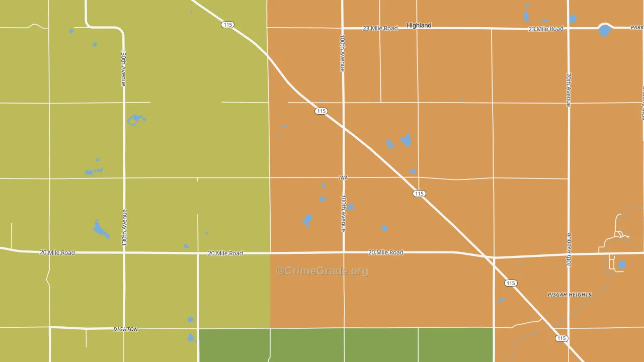 Ina, MI Map of Robbery Rates