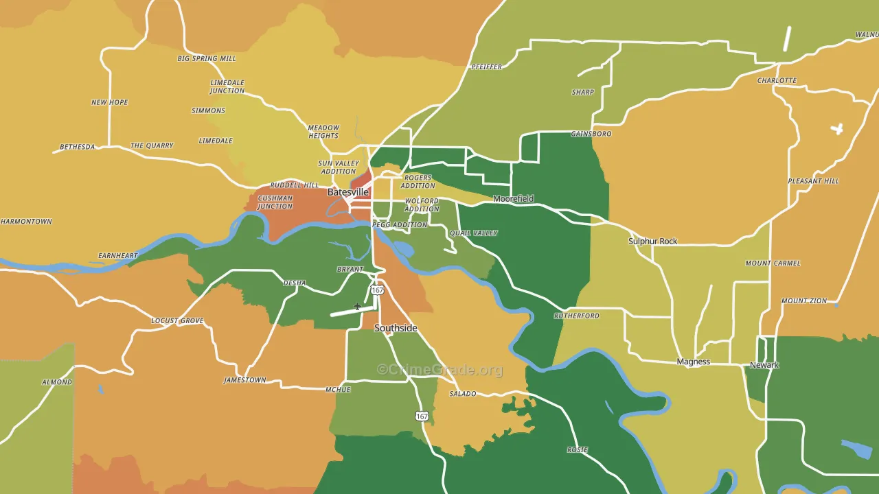 Independence County, AR Map of Robbery Rates