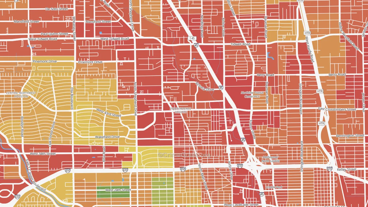 Independence Heights, Houston, TX Map of Robbery Rates
