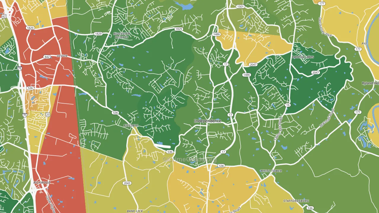 Independence, KY Map of Robbery Rates
