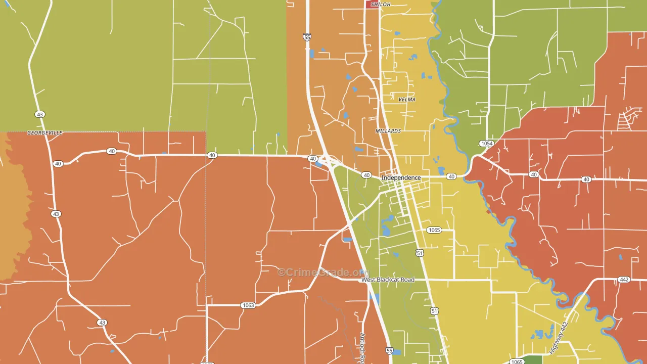 Independence, LA Map of Robbery Rates