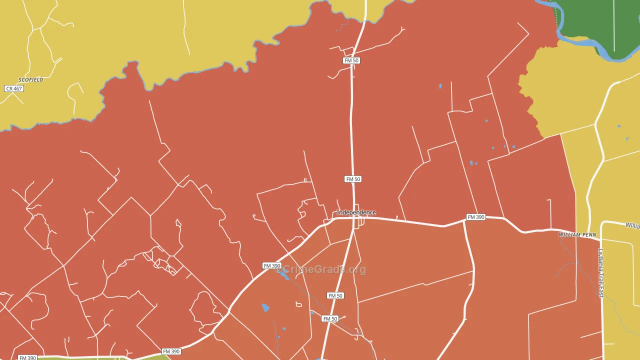 Independence, TX Map of Robbery Rates