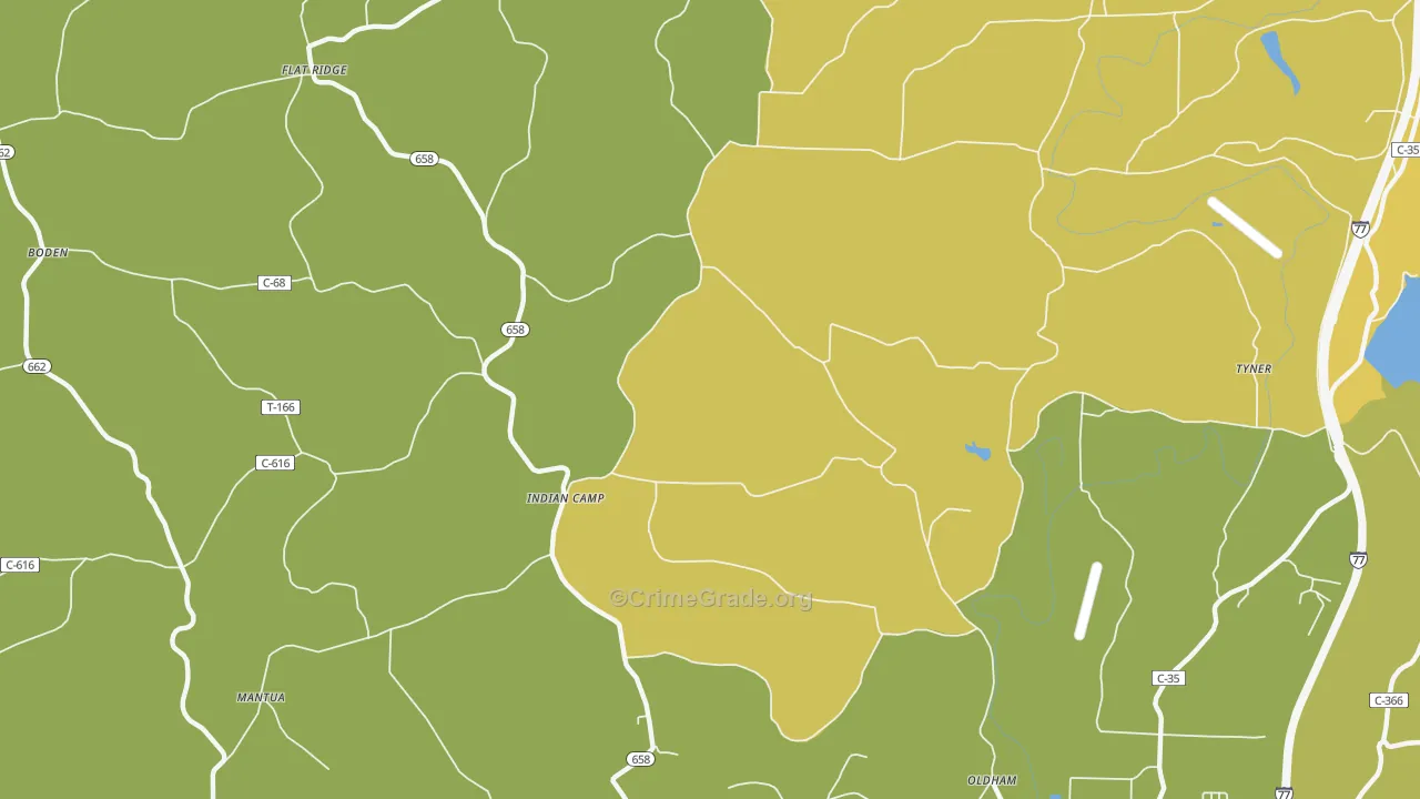 Indian Camp, OH Map of Robbery Rates