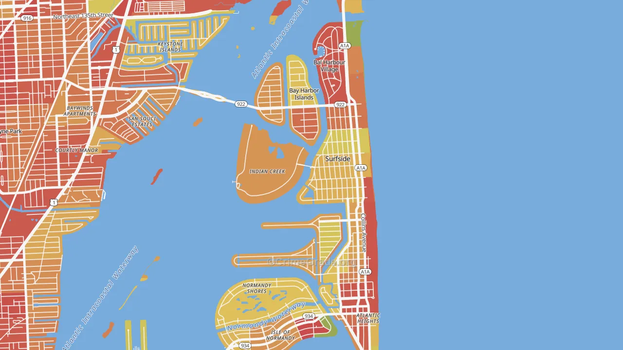 Indian Creek, FL Map of Robbery Rates