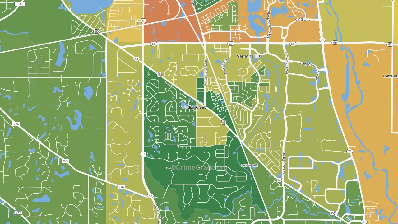 Indian Creek, IL Map of Robbery Rates