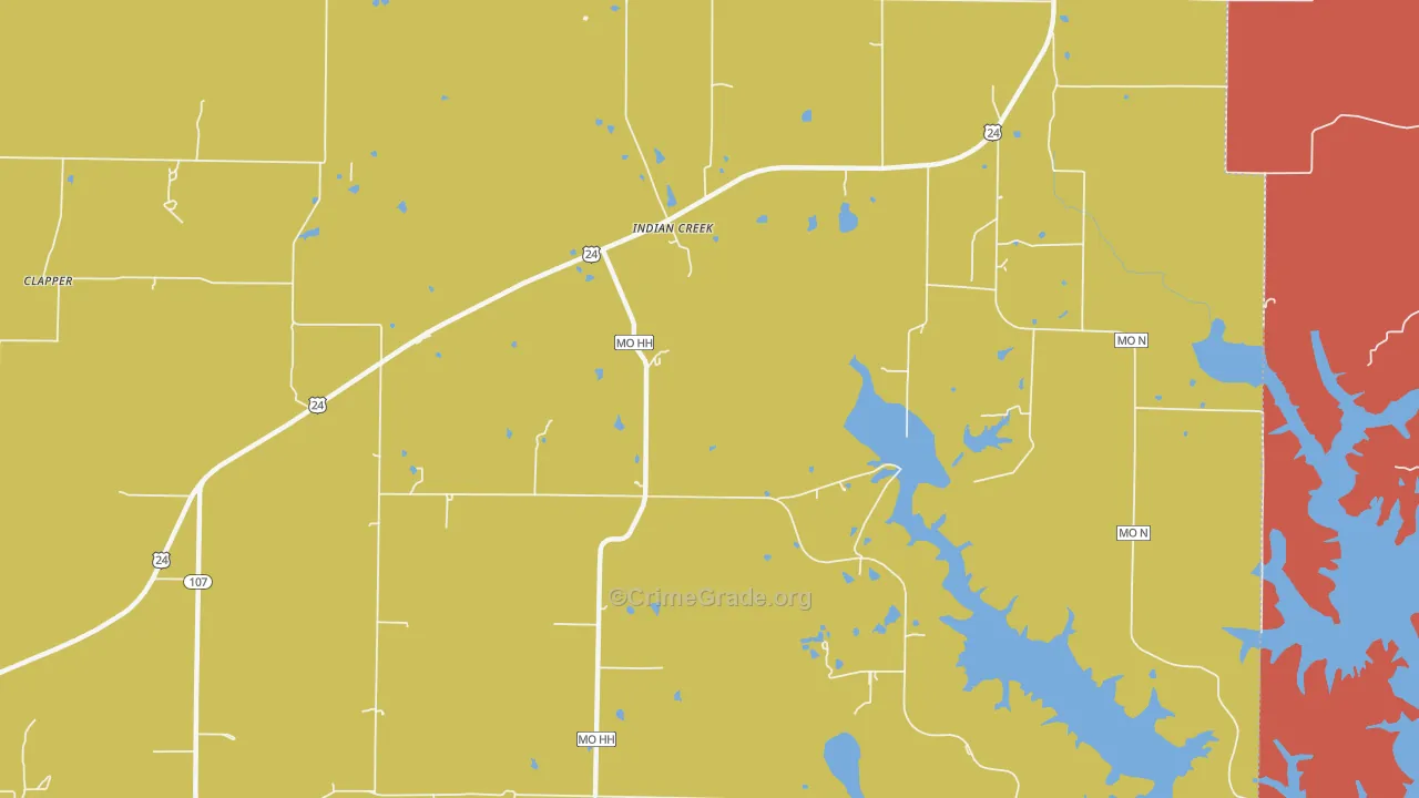 Indian Creek, MO Map of Robbery Rates