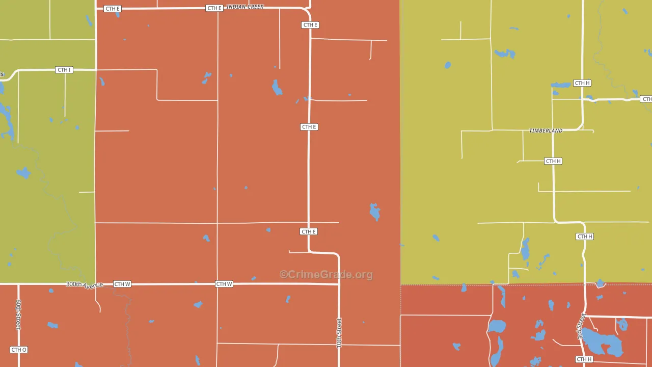 Indian Creek, WI Map of Robbery Rates
