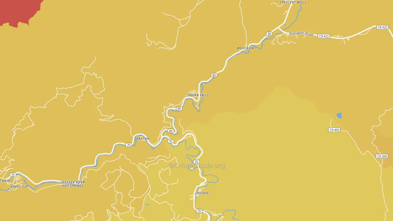 Indian Falls, CA Map of Robbery Rates