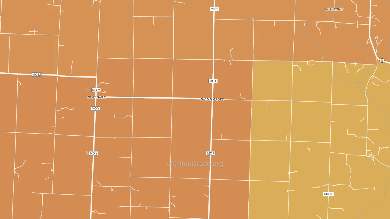 Indian Grove, MO Map of Robbery Rates