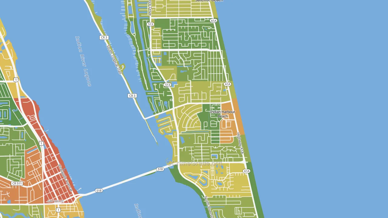 Indian Harbour Beach, FL Map of Robbery Rates