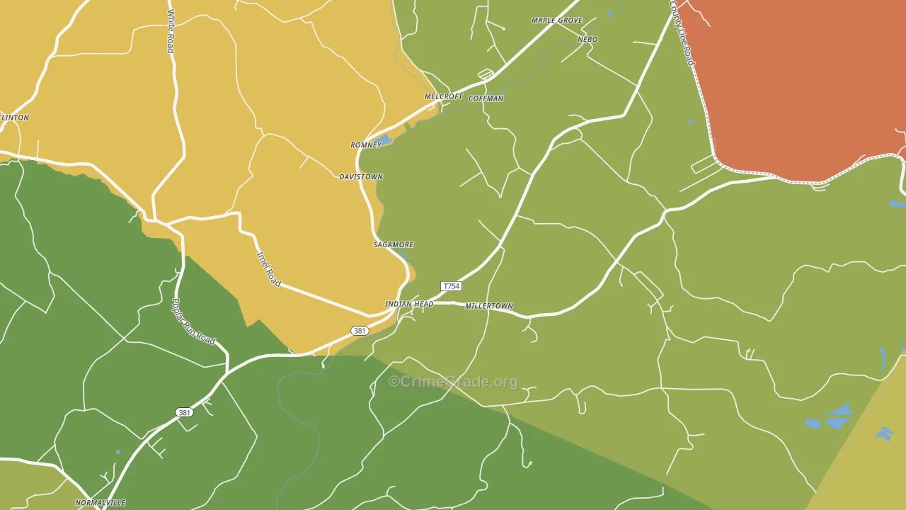 Indian Head, PA Map of Robbery Rates