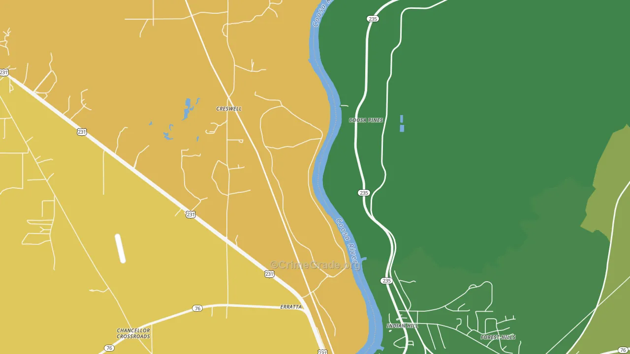 Indian Hill, AL Map of Robbery Rates