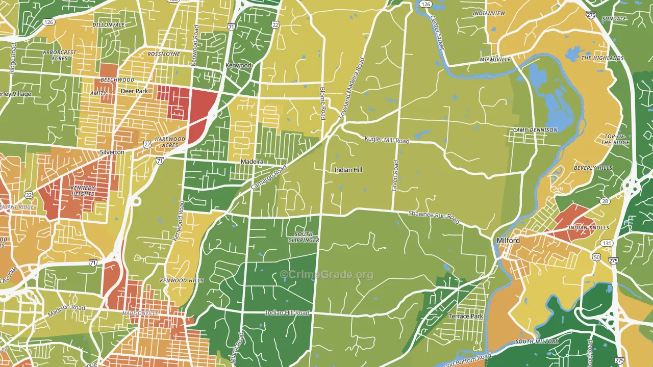 Indian Hill, OH Map of Robbery Rates