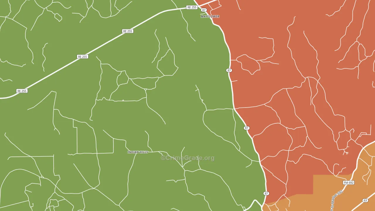 Indian Hill, TX Map of Robbery Rates