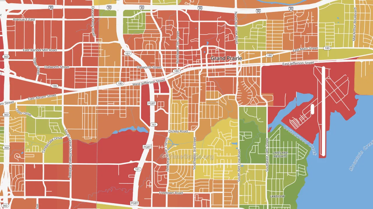 Indian Hills, Grand Prairie, TX Map of Robbery Rates