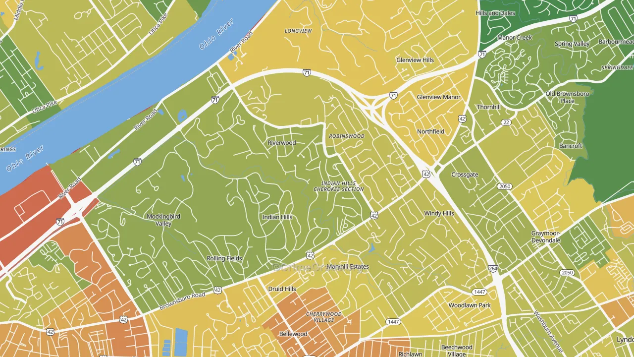 Indian Hills, KY Map of Robbery Rates