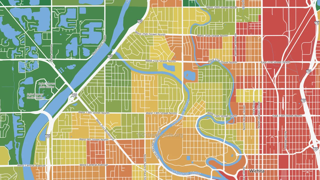 Indian Hills Riverbend, Wichita, KS Map of Robbery Rates