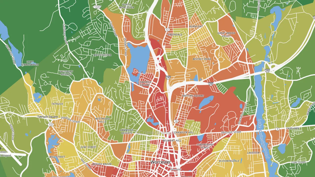 Indian Lake East, Worcester, MA Map of Robbery Rates