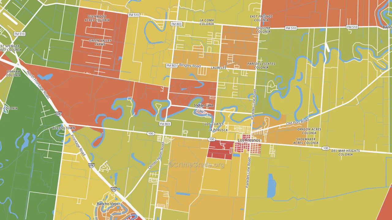 Indian Lake, TX Map of Robbery Rates