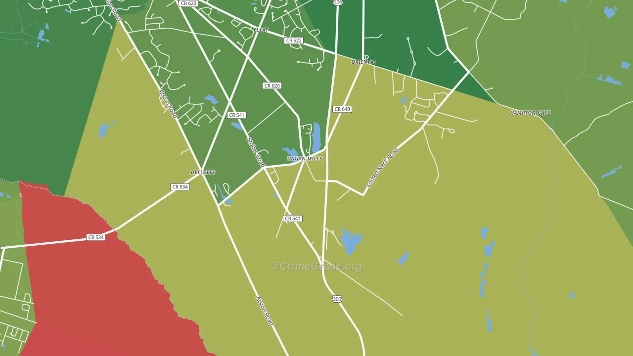 Indian Mills, NJ Map of Robbery Rates