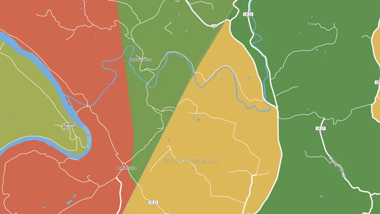 Indian Mills, WV Map of Robbery Rates