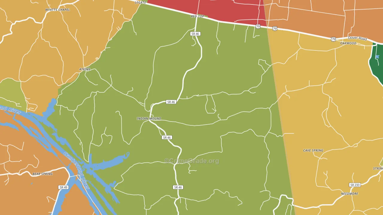 Indian Mound, TN Map of Robbery Rates
