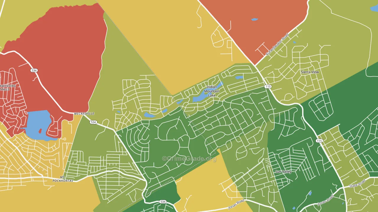 Indian Mountain Lake, PA Map of Robbery Rates