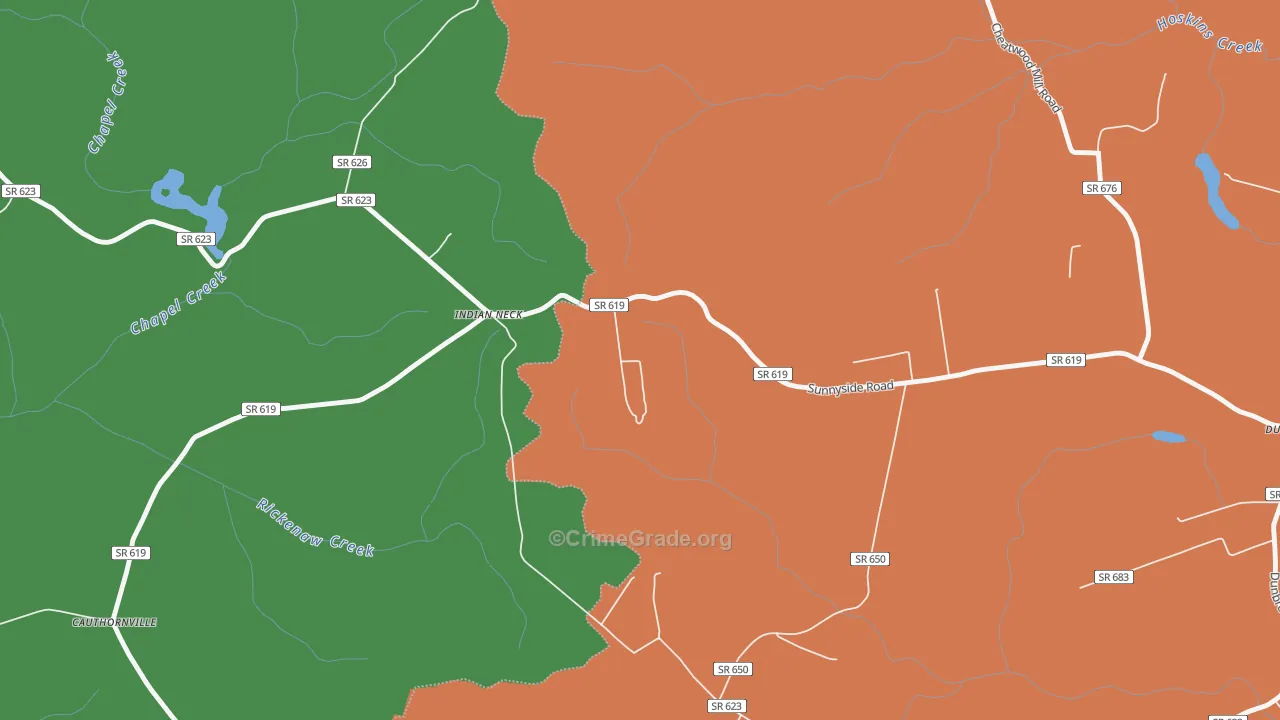 Indian Neck, VA Map of Robbery Rates
