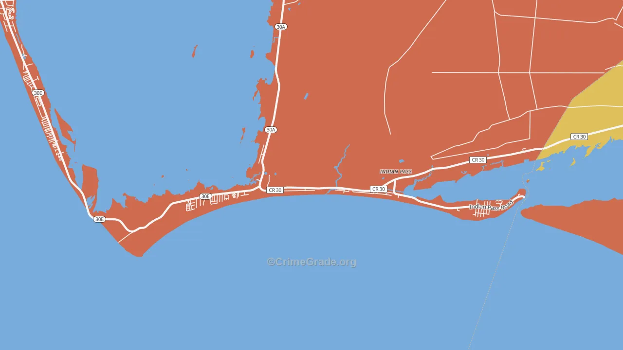 Indian Pass, FL Map of Robbery Rates