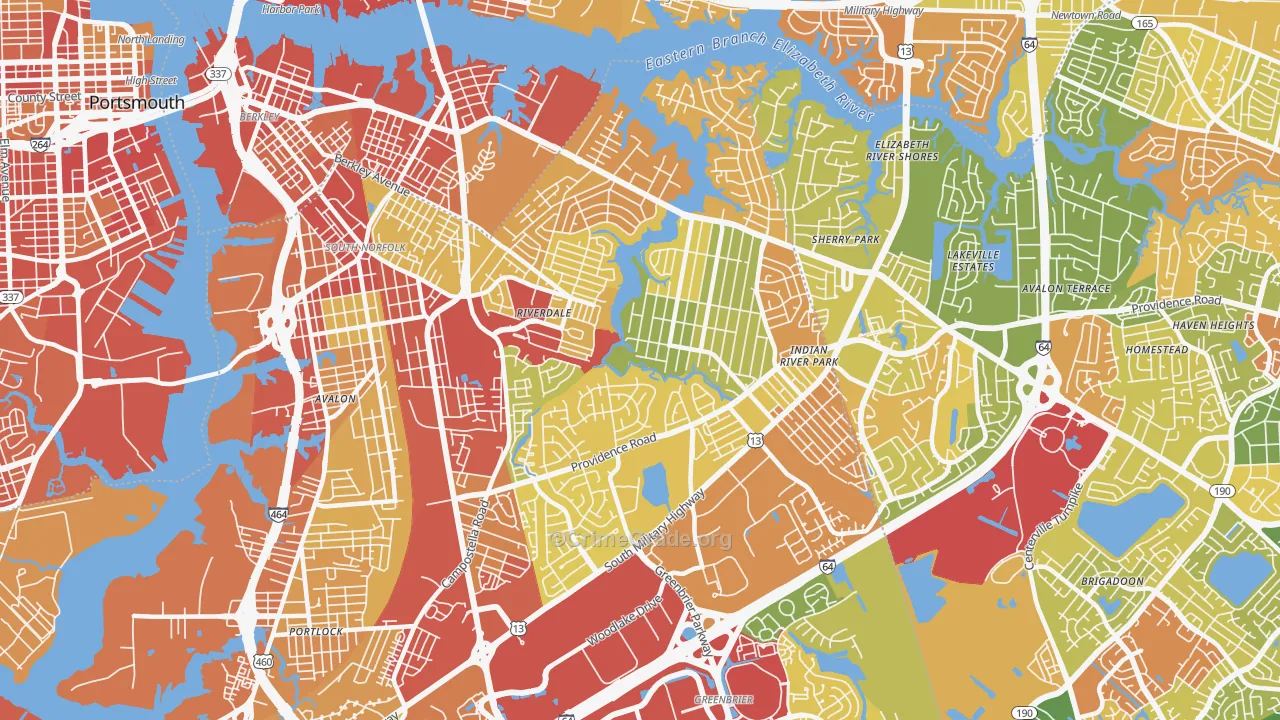 Indian River, Chesapeake, VA Map of Robbery Rates