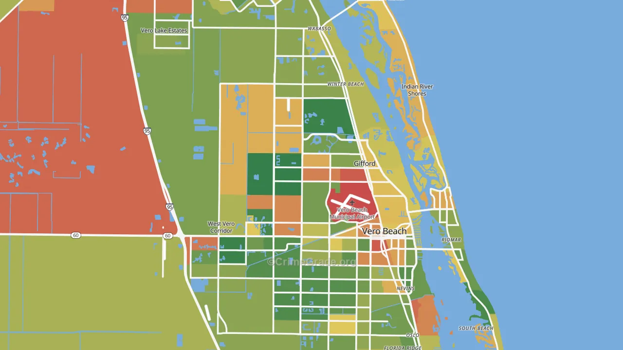 Indian River County, FL Map of Robbery Rates