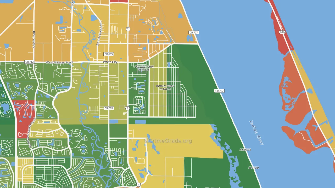 Indian River Estates, FL Map of Robbery Rates