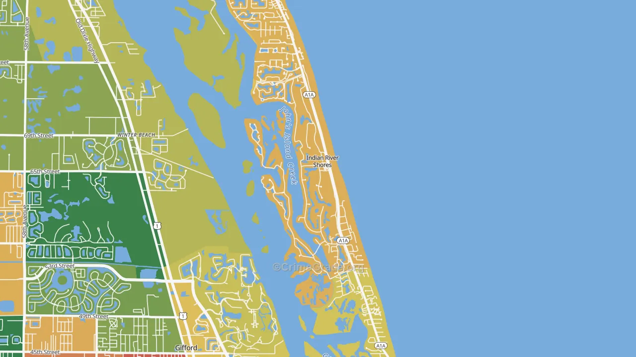 Indian River Shores, FL Map of Robbery Rates