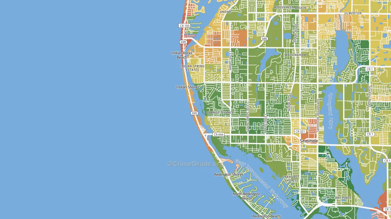 Indian Shores, FL Map of Robbery Rates